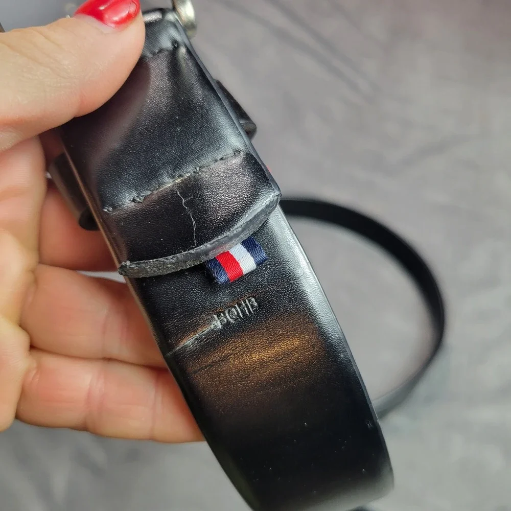 Tommy‎ Hilfiger Mens Black Synthetic Leather Dress Belt Silver Buckle Size 54-56